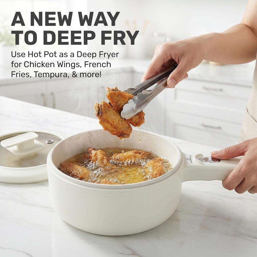 CERAMAX PRO Electric Hot Pot with Lid & Steamer, 1.5L Non Toxic Ceramic Skillet - Picture 7 of 8